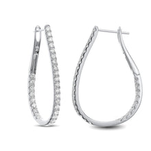 Load image into Gallery viewer, 18KT white gold tear drop shaped inside-out hoop earrings wi...
