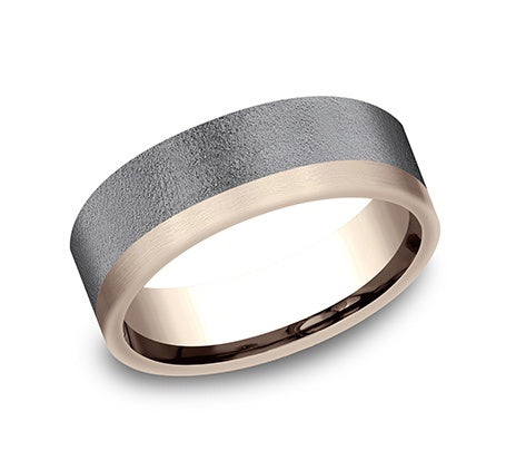 14KT rose gold and tantalum band, brushed rose edge, offset ...