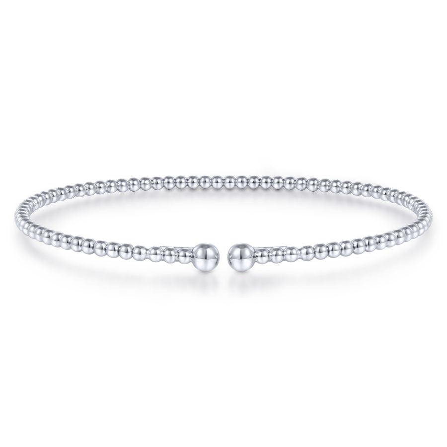 14K White Gold Beaded Bujukan Bangle, Size 6.5