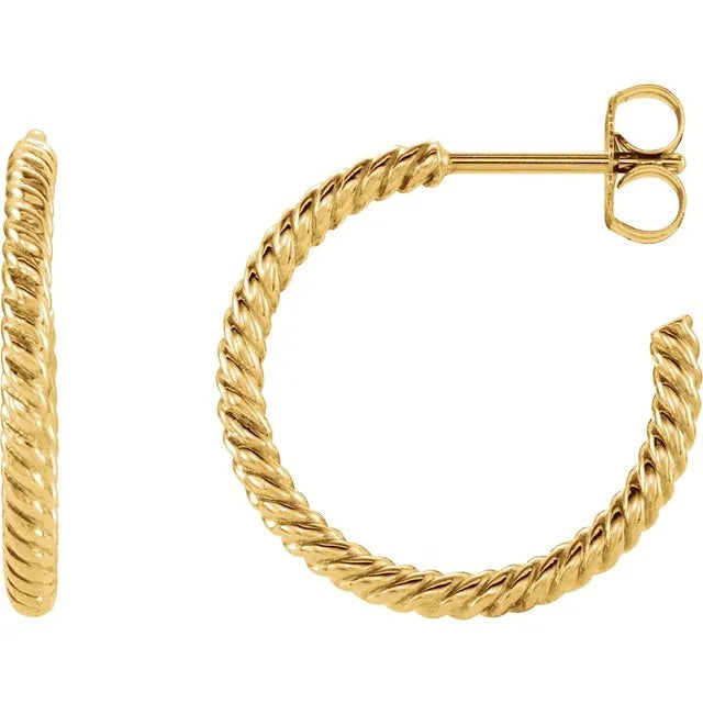 14KT yellow gold hoop earrings with rope pattern