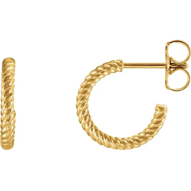 14KT yellow gold hoop earrings with rope pattern