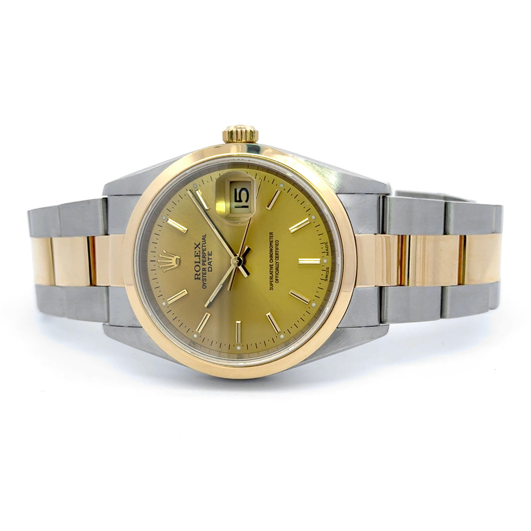 Rolex Date, Stainless Steel and 18KT Yellow Gold, Oyster Bracelet, 34mm