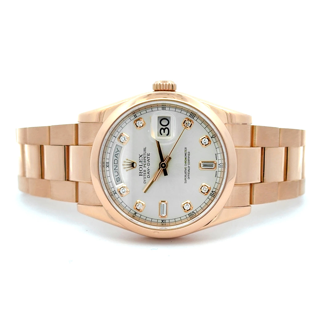 Preowned 18KT rose gold Rolex Day-Date, 36mm, with smooth be...