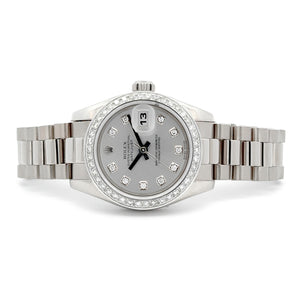 Rolex DateJust, President, 18KT White Gold, Silver Diamond Dial, Diamond Bezel, 26mm