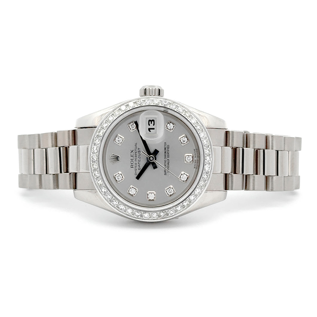 Rolex DateJust, President, 18KT White Gold, Silver Diamond Dial, Diamond Bezel, 26mm