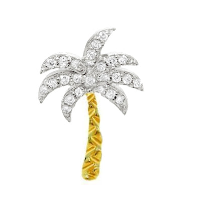 14KT white and yellow gold palm tree pendant with 0.25ctw ro...