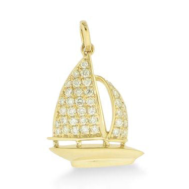14KT yellow gold sailboat pendant with 0.33ctw round diamond...