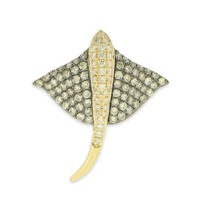 14KT yellow gold stingray pendant with 0.15ctw round diamond...
