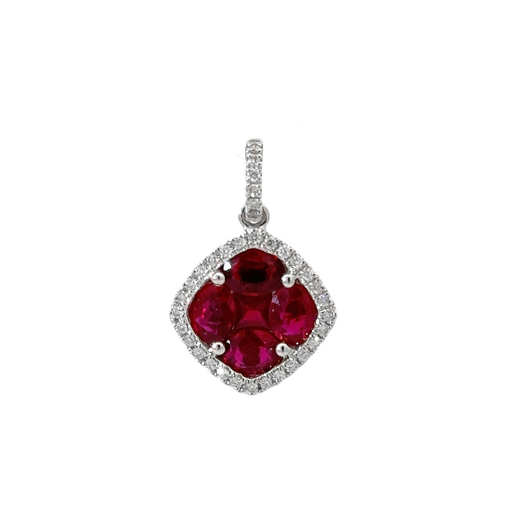 18KT white gold pendant with 1.19ct ruby cluster (5 qty), an...