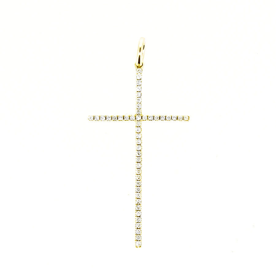 14KT yellow gold cross pendant with 0.18ctw round diamonds, ...