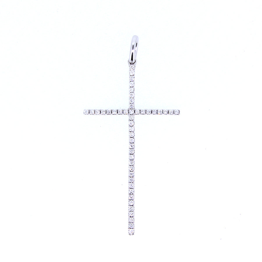 14KT white gold cross pendant with 0.17ctw round diamonds, H...