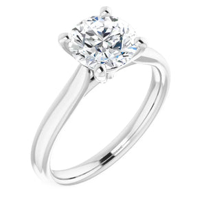 14KT White Gold solitaire engagement ring for 7.4mm round