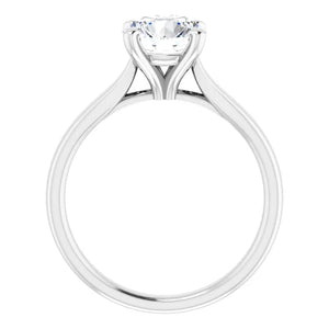 14KT White Gold solitaire engagement ring for 7.4mm round