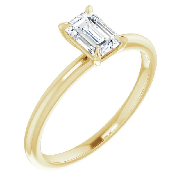 14KT Yellow Gold solitaire engagement ring for 6X4mm emerald...