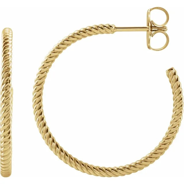 14KT yellow gold hoop earrings with rope pattern