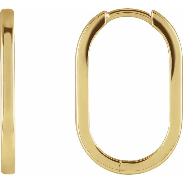 14KT yellow gold elongated oval hoop earrings