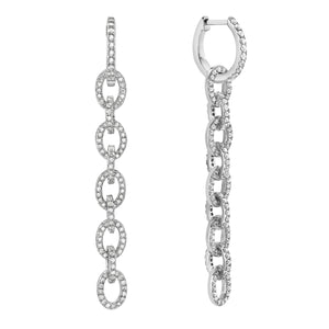 14KT white gold link dangle earrings with 1.00ctw round diam...