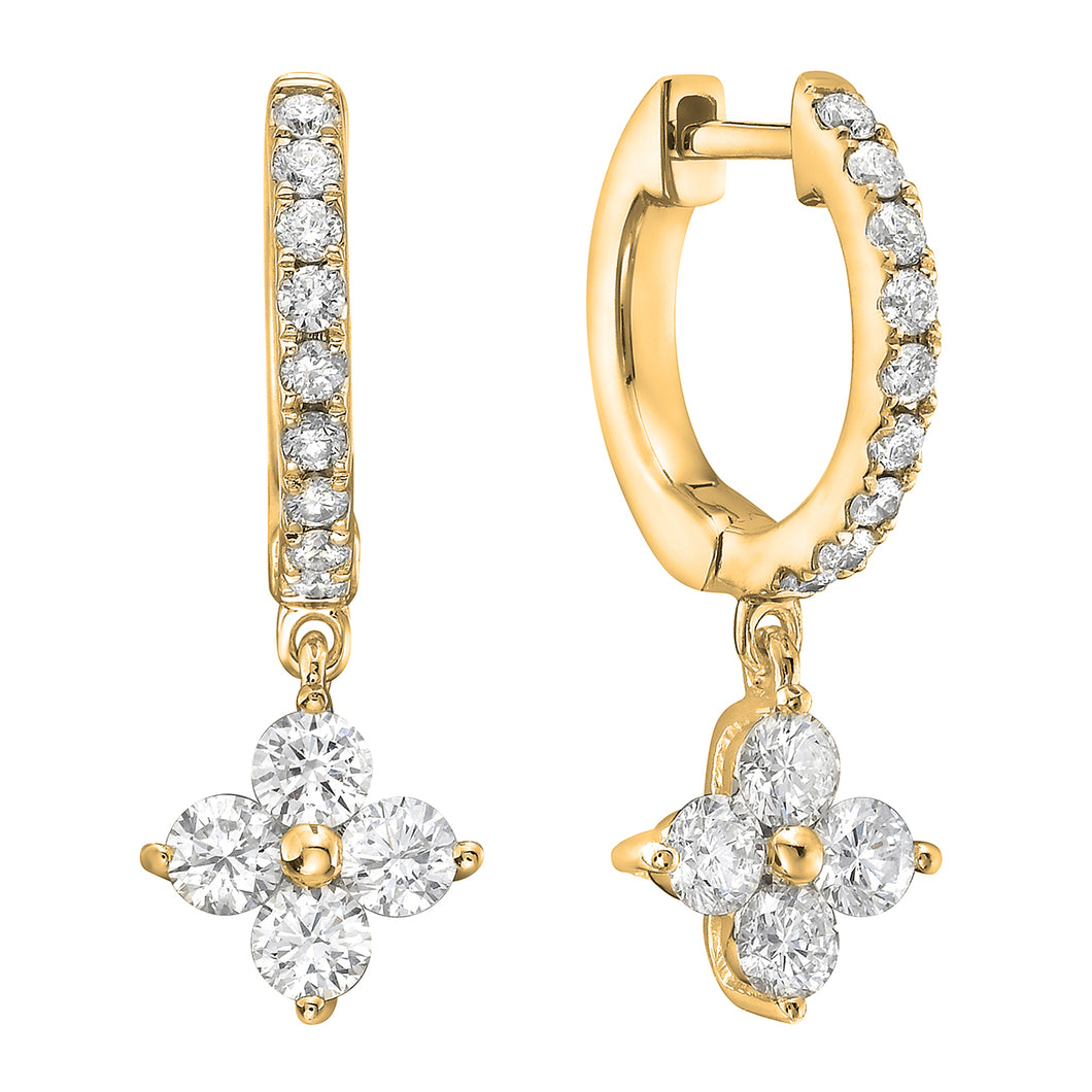 14KT yellow gold earrings with 0.91ctw round diamonds, G/H-S...