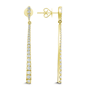 18KT yellow gold graduated drop earrings with 1.30ctw round ...