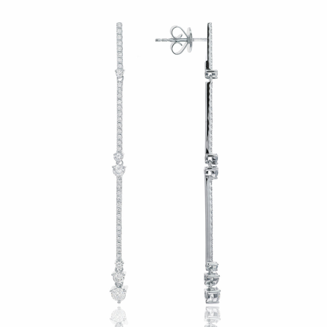 18KT white gold bar dangle earrings with 1.25ctw round diamo...