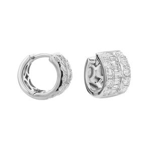 18KT white gold 3 channel hoop earrings with 0.93ctw round d...