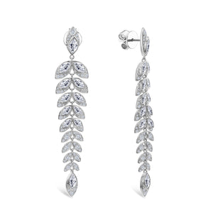 18KT white gold leaf chandelier earrings with 5.60ctw marqui...