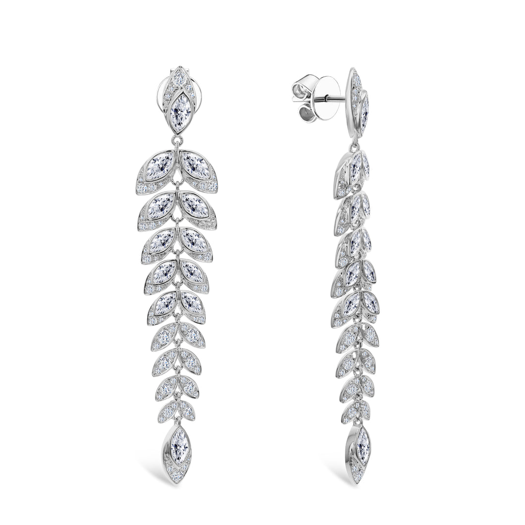 18KT white gold leaf chandelier earrings with 5.60ctw marqui...