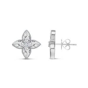 18KT white gold floral earrings with 2.10ctw pear (8 qty) an...
