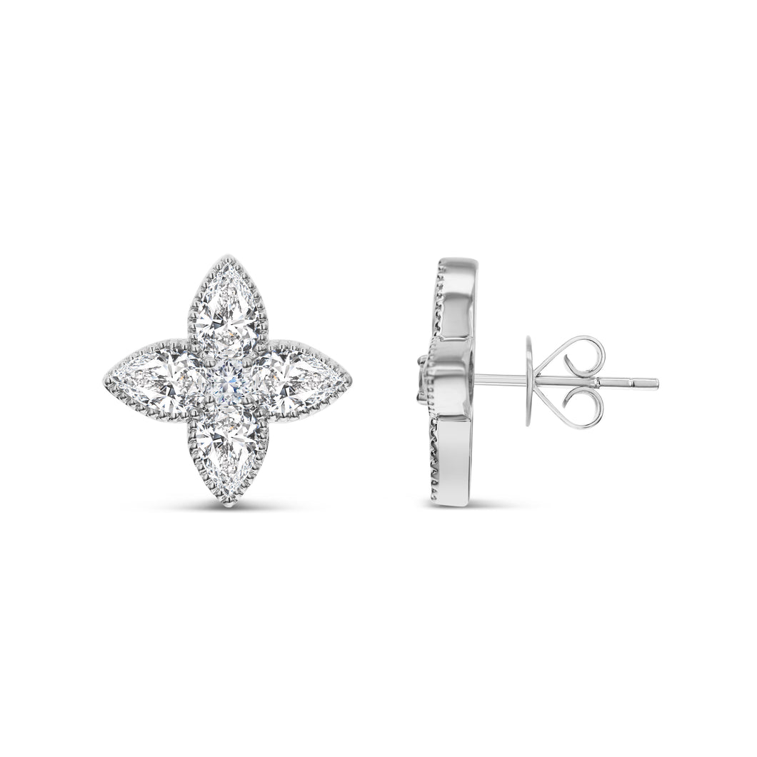 18KT white gold floral earrings with 2.10ctw pear (8 qty) an...