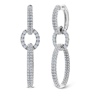 18KT white gold oval link earrings with 3.60ctw pave set rou...