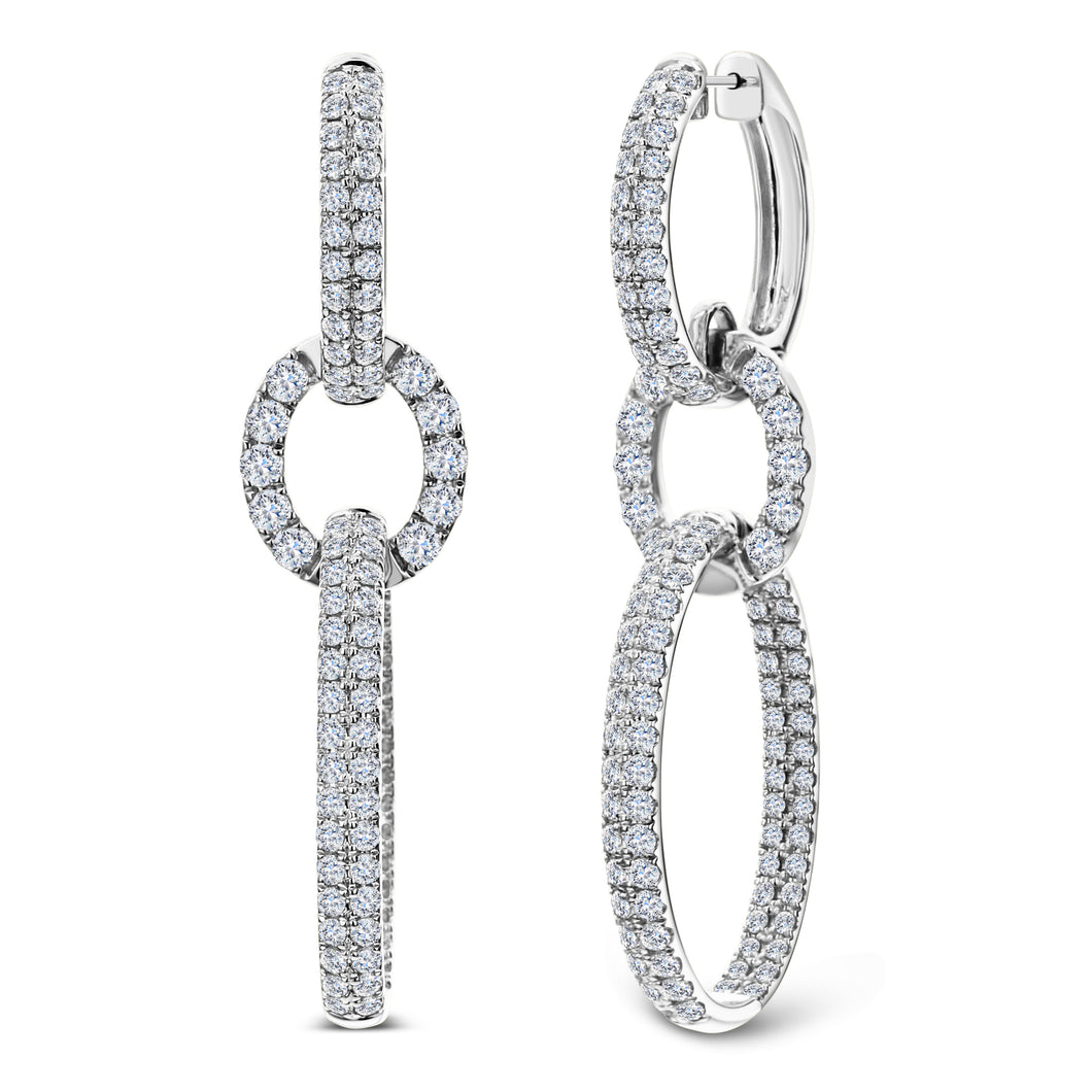 18KT white gold oval link earrings with 3.60ctw pave set rou...