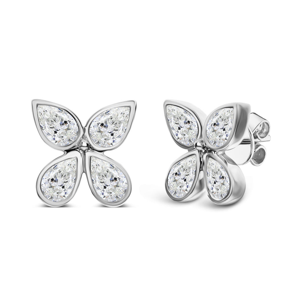 18KT white gold butterfly earrings with 2.55ctw bezel set pe...