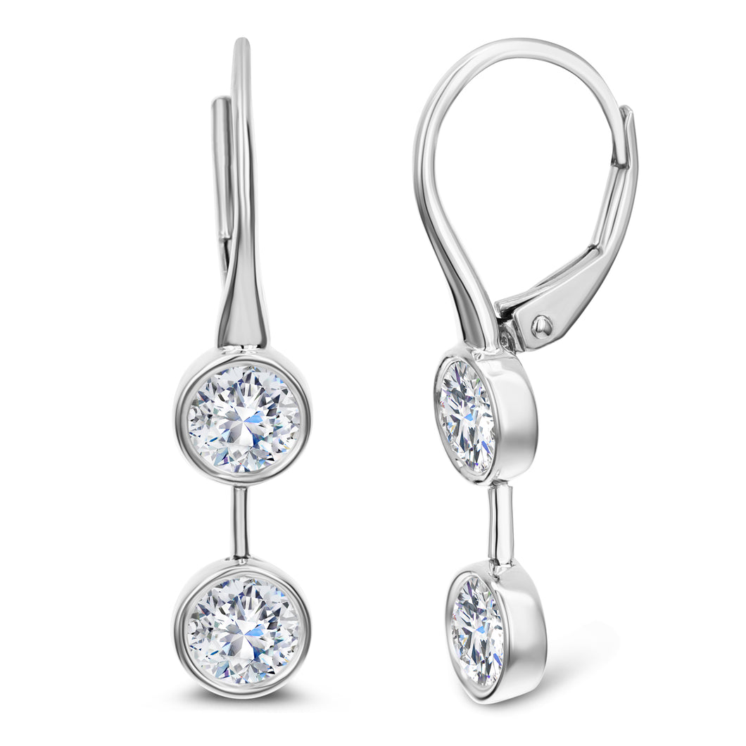 18KT white gold drop earrings with 1.60ctw bezel set round d...