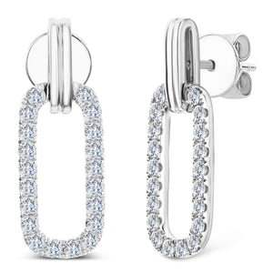 18KT white gold door knocker style earrings with 0.85ctw rou...