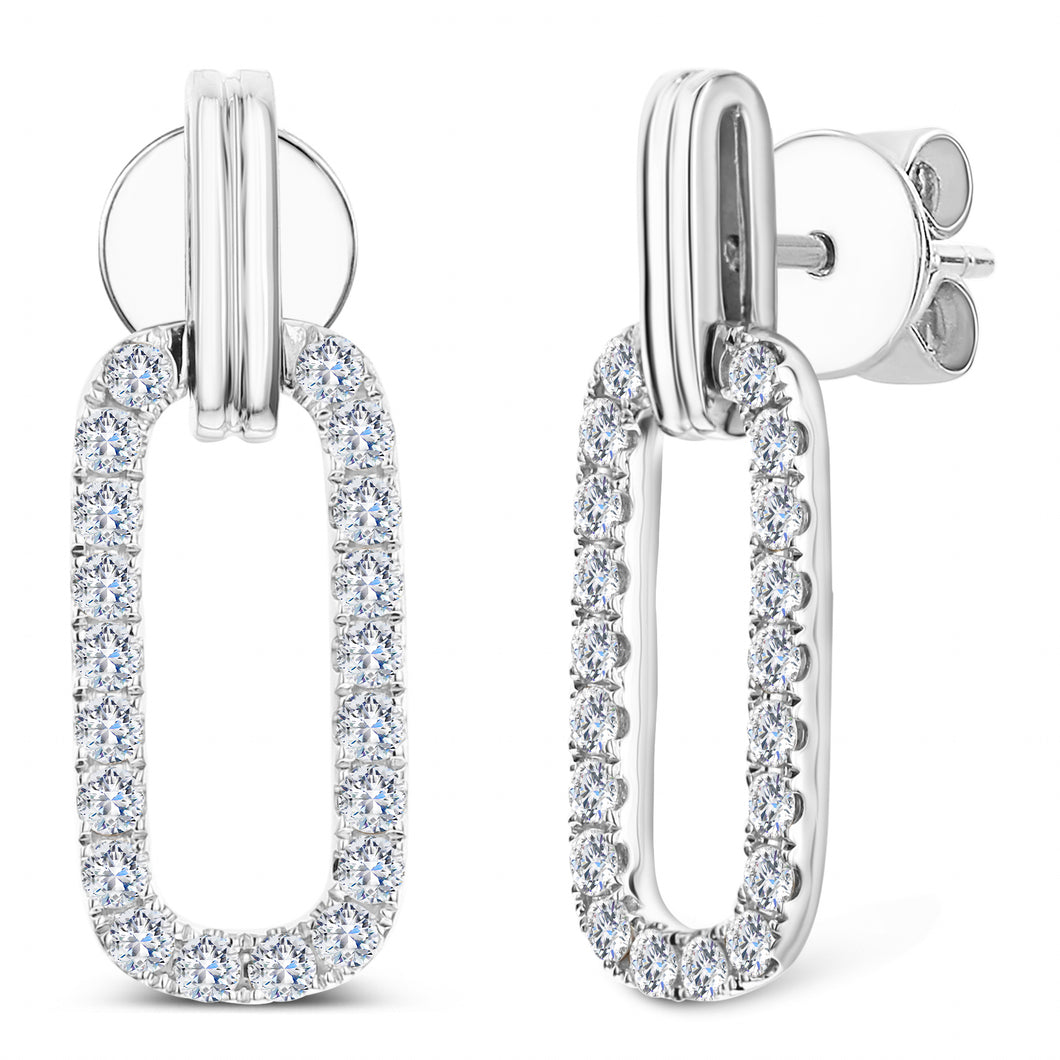 18KT white gold door knocker style earrings with 0.85ctw rou...