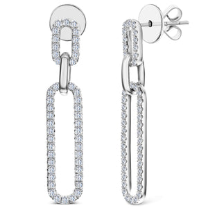 18KT white gold paperclip dangle earrings with 0.75ctw round...