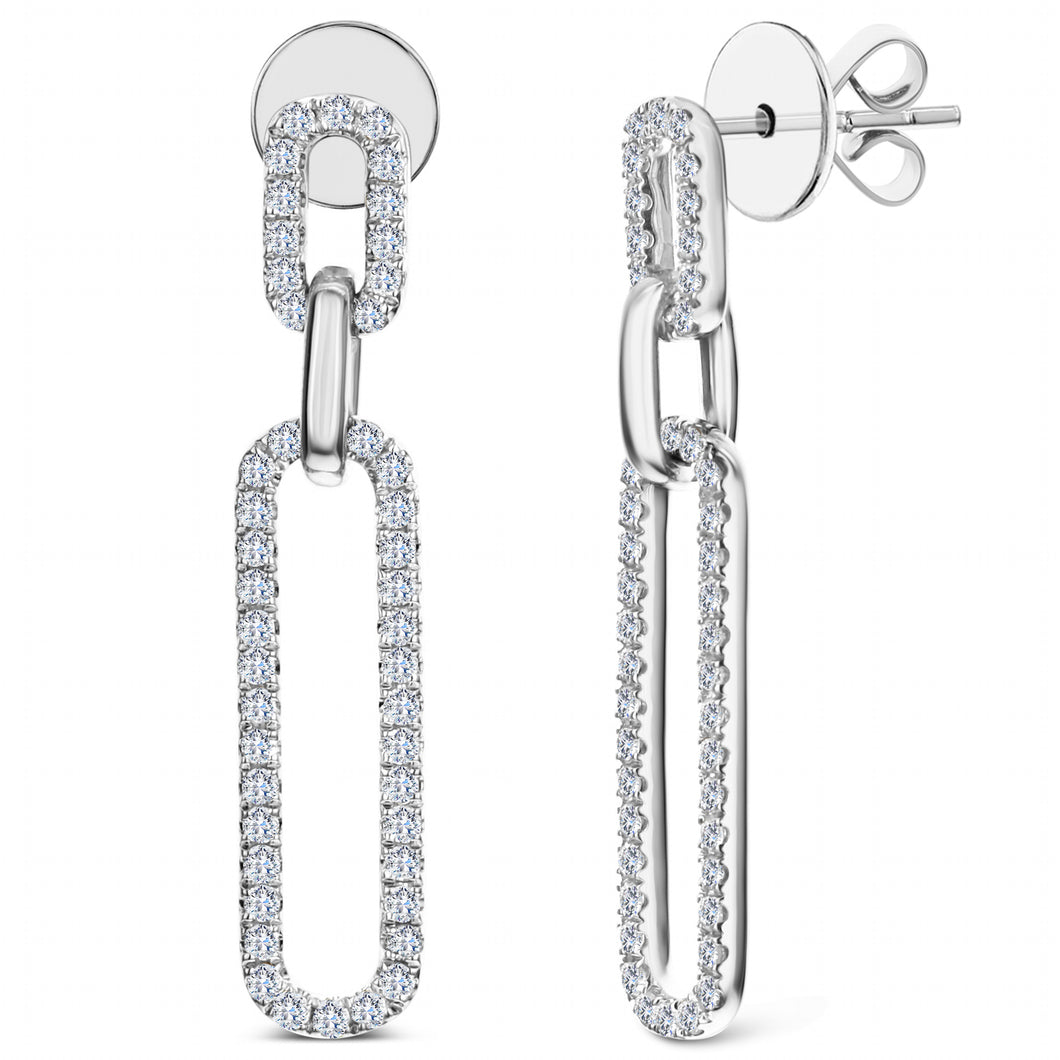 18KT white gold paperclip dangle earrings with 0.75ctw round...