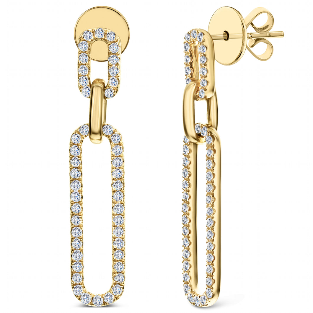 18KT yellow gold paperclip dangle earrings with 0.75ctw roun...