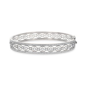 18KT white gold antique style bangle bracelet with 1.50ctw r...