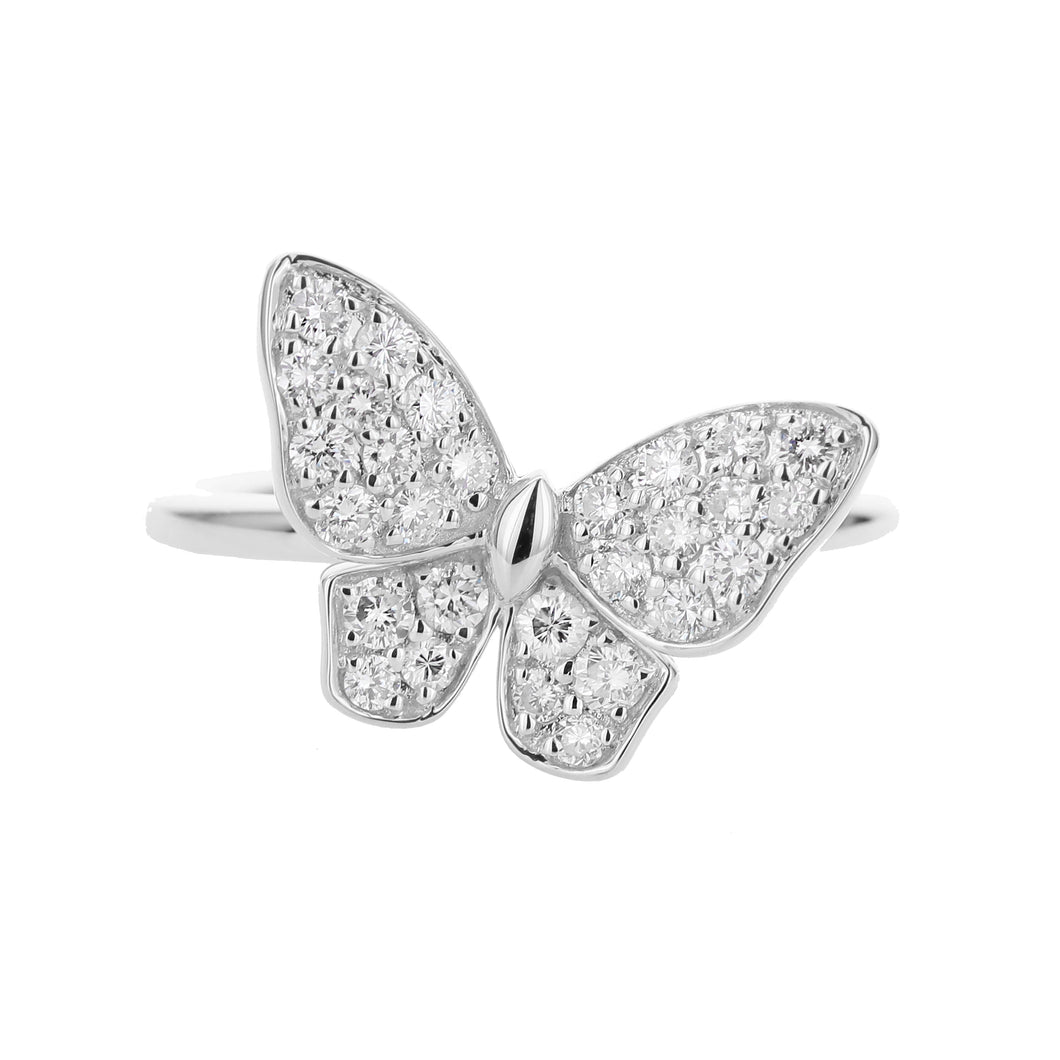 18KT white gold butterfly ring with 0.46ctw round diamonds, ...