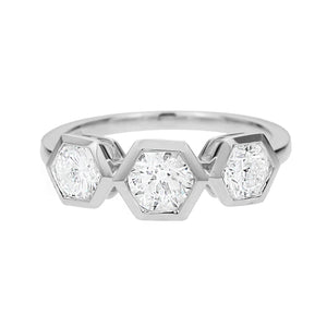 18KT white gold three-stone ring with 0.52ct center and 0.75...