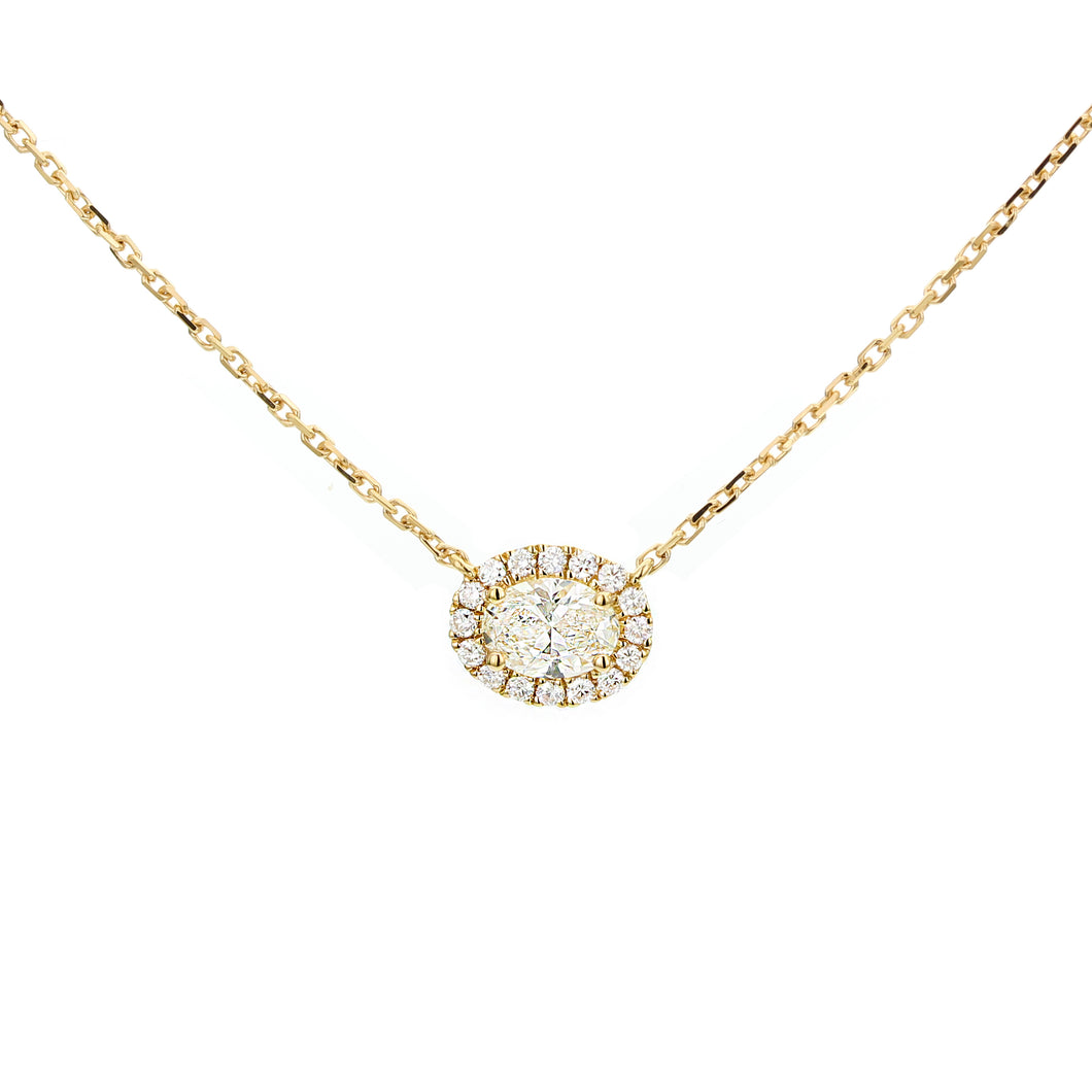 18KT yellow gold necklace with 0.48ct oval center surrounded...