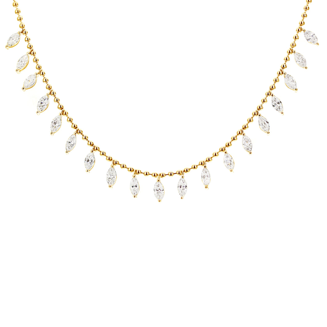 18KT yellow gold beaded necklace with 3.40ctw marquise diamo...