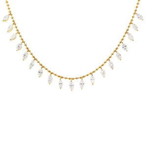 18KT yellow gold beaded necklace with 3.40ctw marquise diamo...