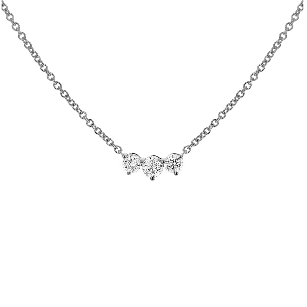 18KT white gold three-stone necklace with 0.75ctw round diam...