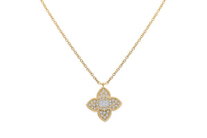 18KT yellow gold necklace with 0.45ctw baguette and round di...