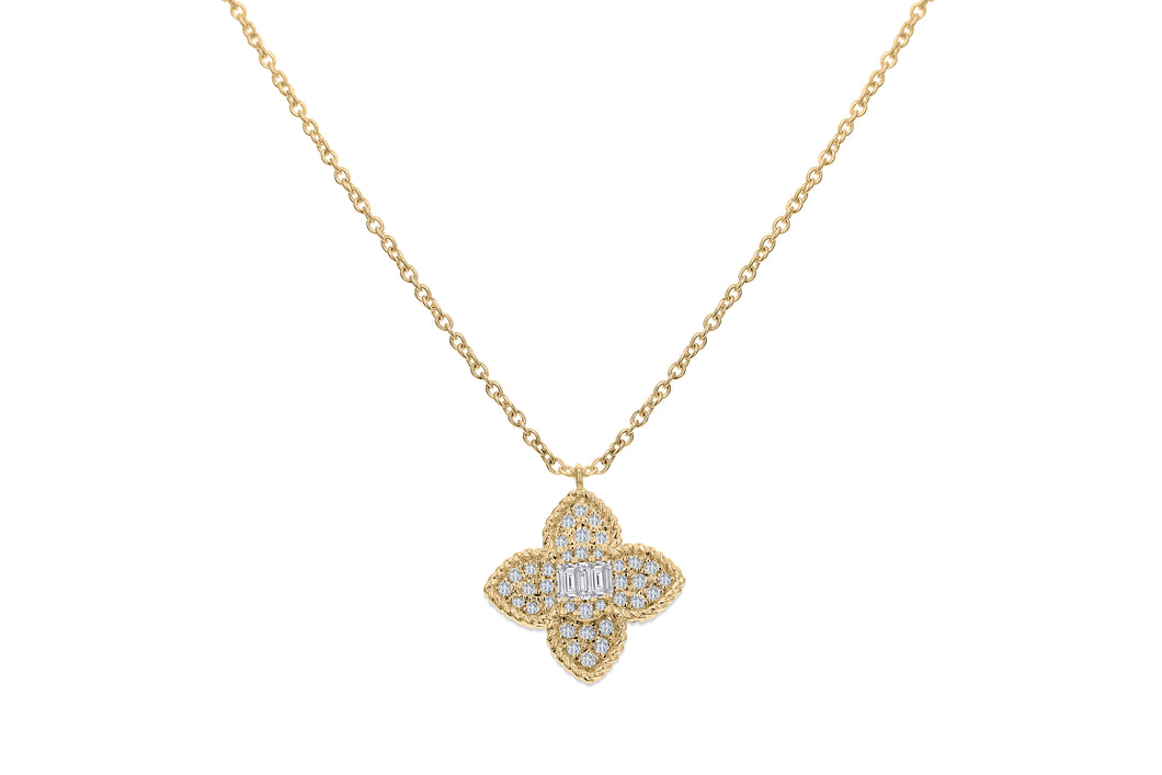 18KT yellow gold necklace with 0.45ctw baguette and round di...