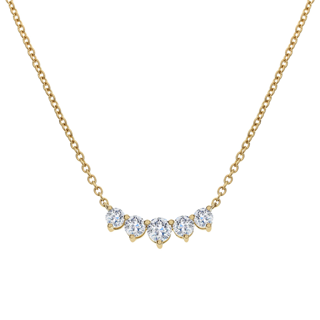 18KT yellow gold five-stone necklace with 1.00ctw round diam...