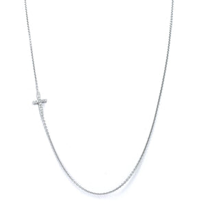 14KT white gold sideways cross necklace with 0.33ctw round d...