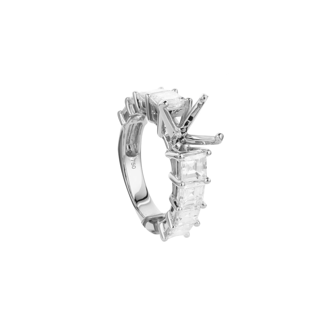 18KT white gold engagement ring with 3.50ctw graduated Assch...